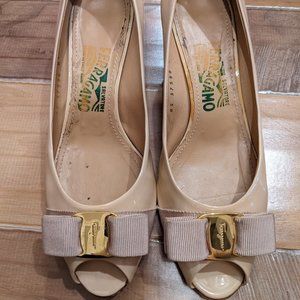 Nude Ferragamo heels size 7 wedge - used in good condition